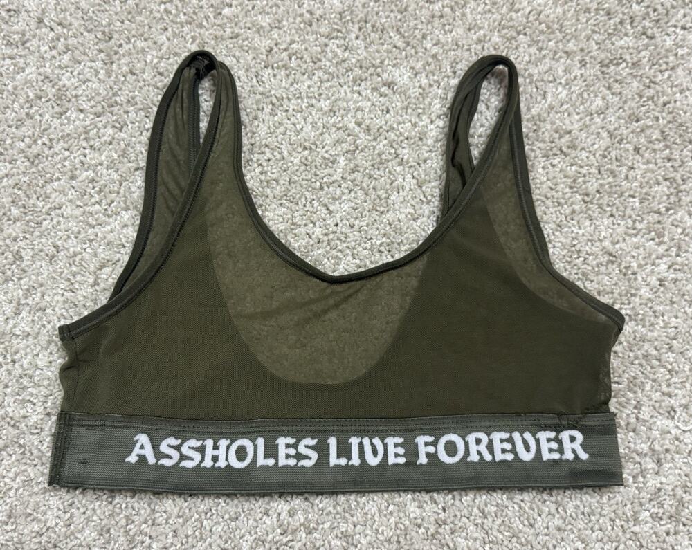 ALF Live Forever Sheer Mesh Bralette Crop Top Olive Green Size M